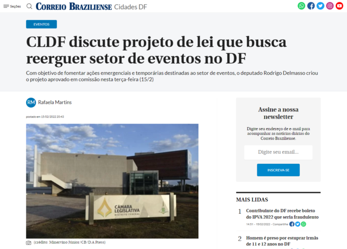 Correio Braziliense: CLDF discute projeto de lei que busca reerguer setor de eventos no DF