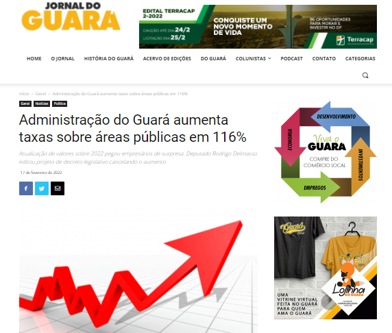 Jornal do Guará: Administração do Guará aumenta taxas sobre áreas públicas em 116%