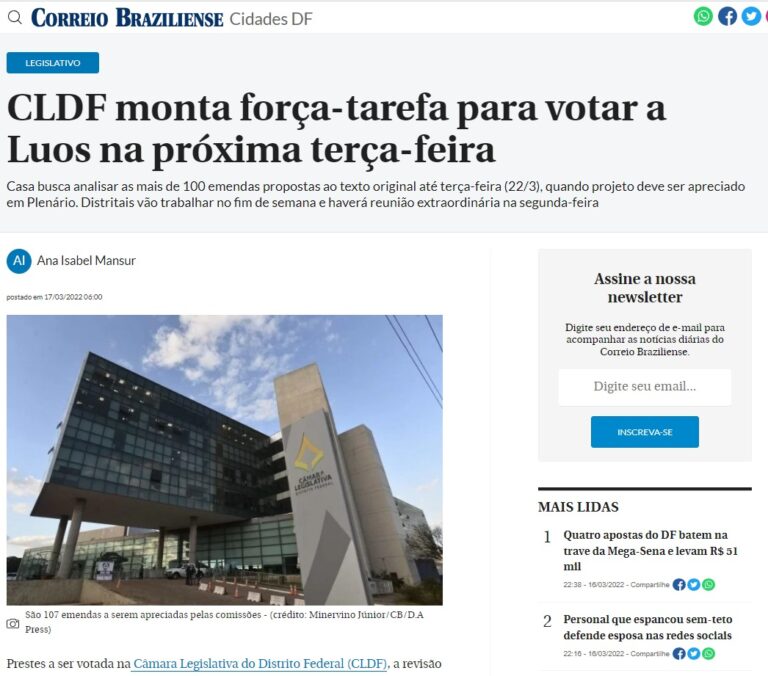 Correio Braziliense: CLDF monta força-tarefa para votar a Luos na próxima terça-feira