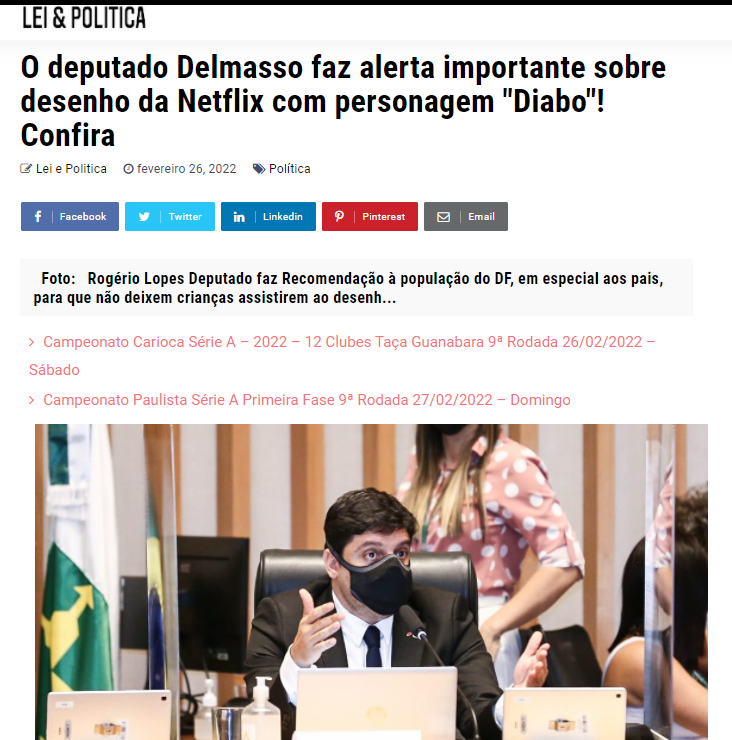 Lei & Política: O deputado Delmasso faz alerta importante sobre desenho da Netflix com personagem "Diabo"! Confira