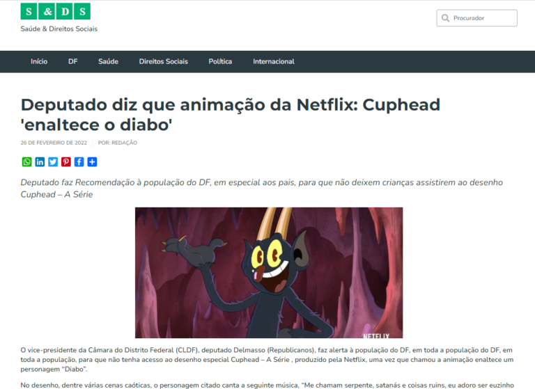 Saúde & Diretos Sociais: Deputado diz que animação da Netflix: Cuphead 'enaltece o diabo'