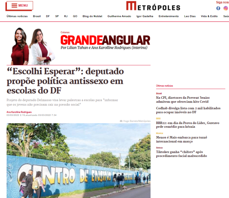 Metrópoles: “Escolhi Esperar”: deputado propõe política antissexo em escolas do DF