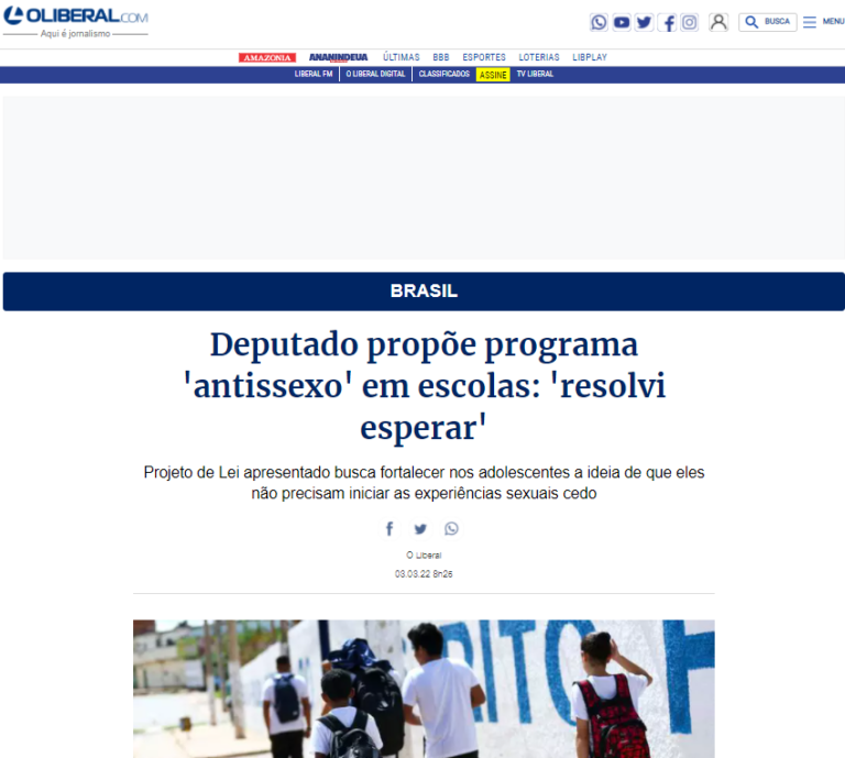 O Liberal: Deputado propõe programa 'antissexo' em escolas: 'resolvi esperar'