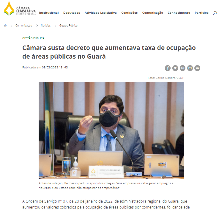 Agência CLDF: Câmara susta decreto que aumentava taxa de ocupação de áreas públicas no Guará