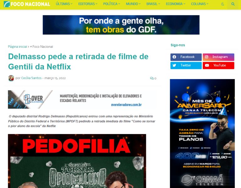 Foco Nacional: Delmasso pede a retirada de filme de Gentili da Netflix