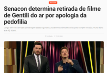 O Segredo: Senacon determina retirada de filme de Gentili do ar por apologia da pedofilia O Segredo: Senacon determina retirada de filme de Gentili do ar por apologia da pedofilia