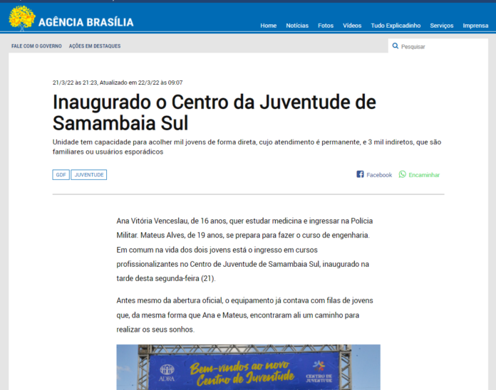 Agência Brasília: Inaugurado o Centro da Juventude de Samambaia Sul