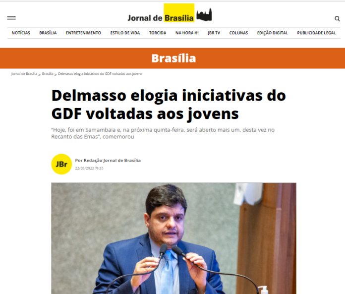 Jornal de Brasília: Delmasso elogia iniciativas do GDF voltadas aos jovens