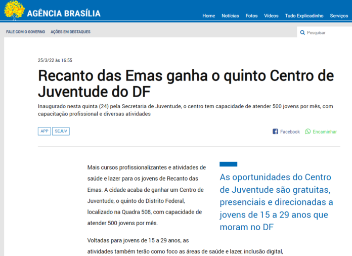 Agência Brasília: Recanto das Emas ganha o quinto Centro de Juventude do DF