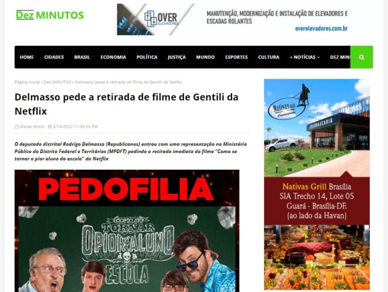 Dez Minutos: Delmasso pede a retirada de filme de Gentili da Netflix