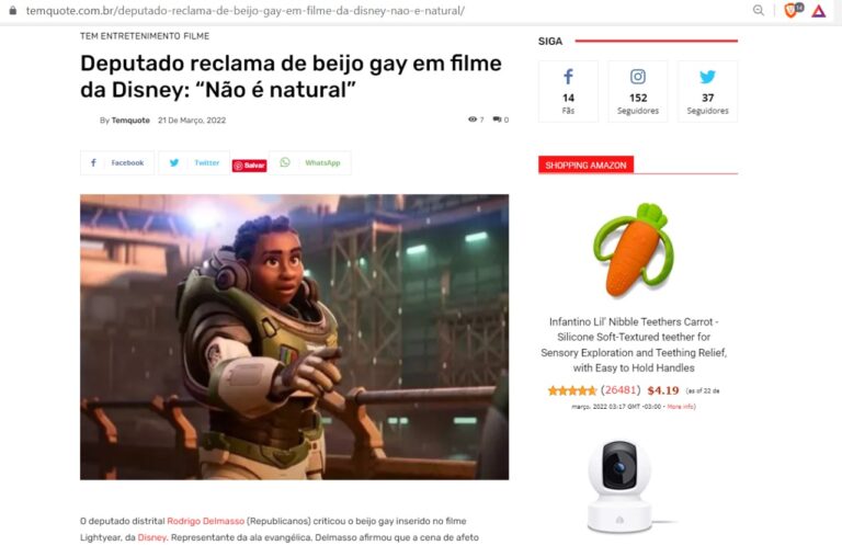 Temquote: Deputado reclama de beijo gay em filme da Disney: “Não é natural”