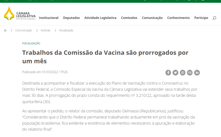 Agência CLDF: Trabalhos da Comissão da Vacina são prorrogados por um mês