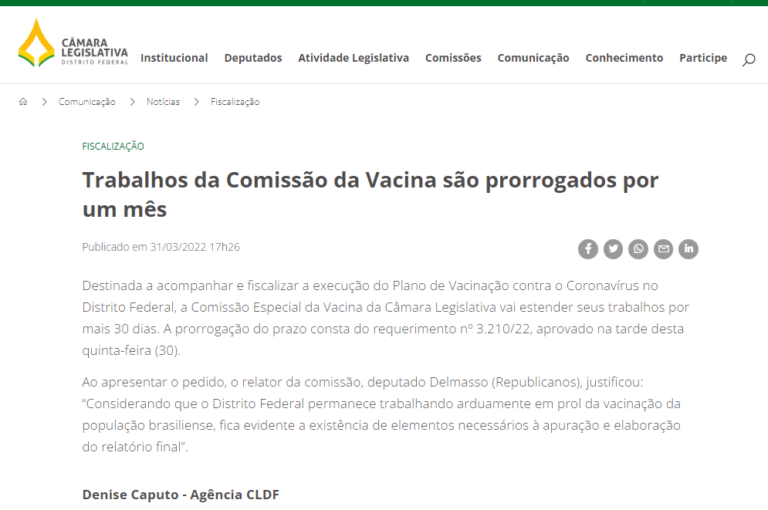 Agência CLDF: Trabalhos da Comissão da Vacina são prorrogados por um mês