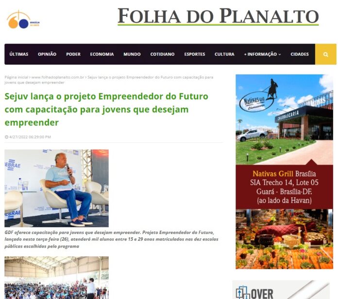 Folha do Planalto: Sejuv lança o projeto Empreendedor do Futuro com capacitação para jovens que desejam empreender