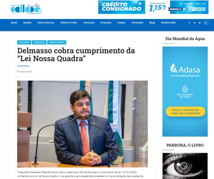 Portal do Callado: Delmasso cobra cumprimento da “Lei Nossa Quadra”