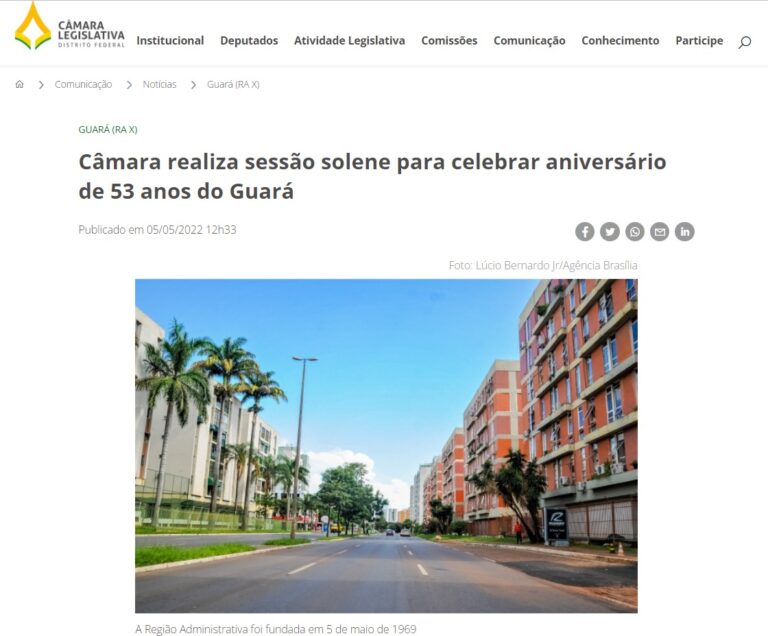 Agência CLDF: Câmara realiza sessão solene para celebrar aniversário de 53 anos do Guará