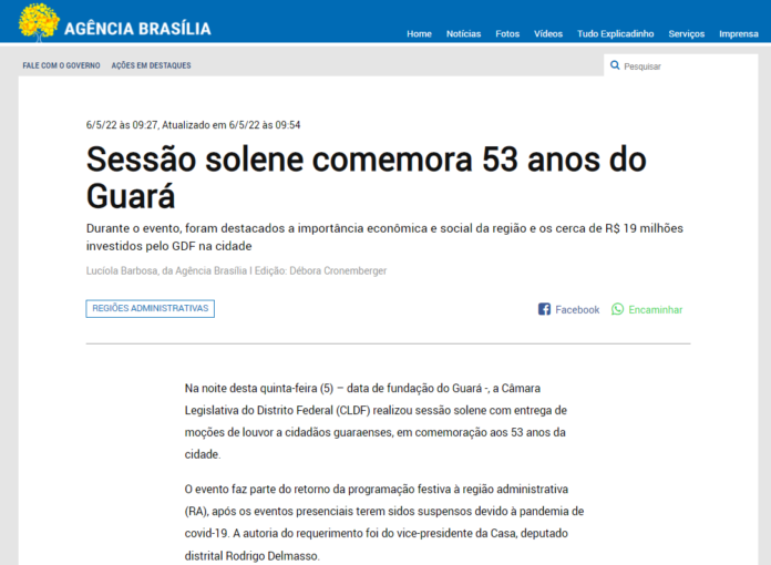 Agência Brasília: Sessão solene comemora 53 anos do Guará