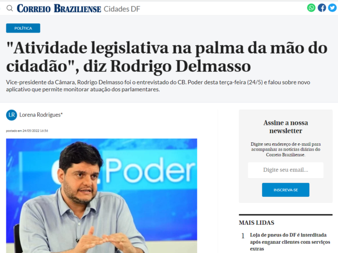 Correio Braziliense: "Atividade legislativa na palma da mão do cidadão", diz Rodrigo Delmasso