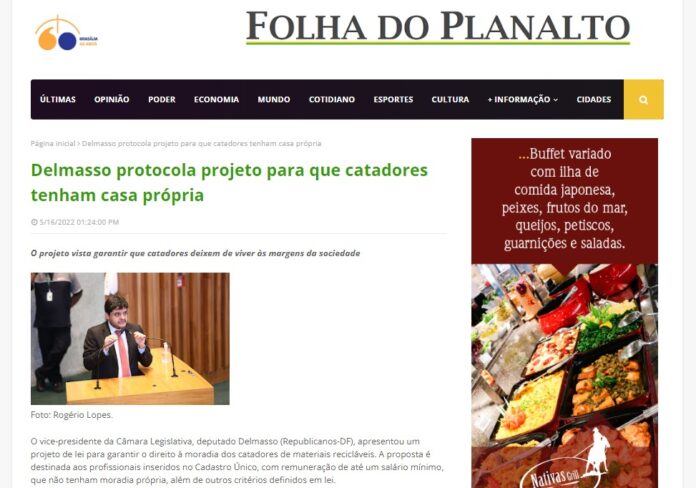 Folha do Planalto: Delmasso protocola projeto para que catadores tenham casa própria