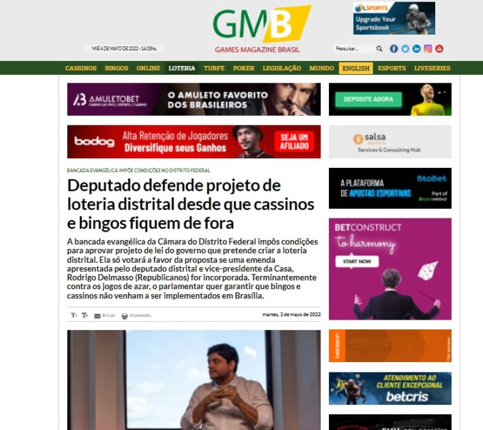 GMB: Deputado defende projeto de loteria distrital desde que cassinos e bingos fiquem de fora