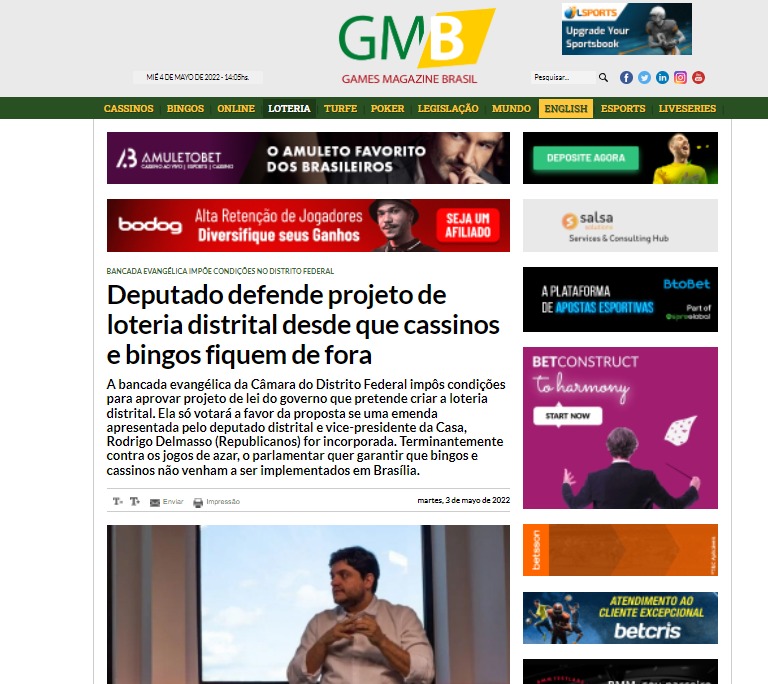 GMB: Deputado defende projeto de loteria distrital desde que cassinos e bingos fiquem de fora