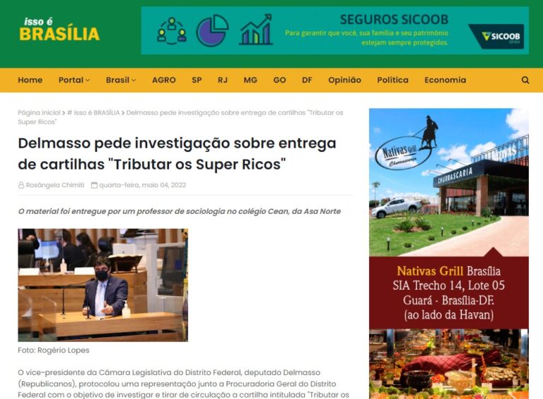 Isso é Brasília: Delmasso pede investigação sobre entrega de cartilhas "Tributar os Super Ricos"