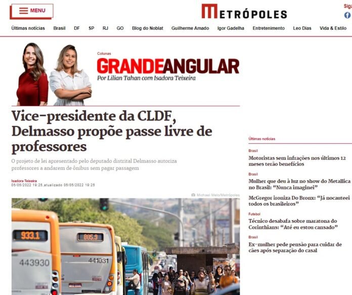 Metrópoles: Vice-presidente da CLDF, Delmasso propõe passe livre de professores