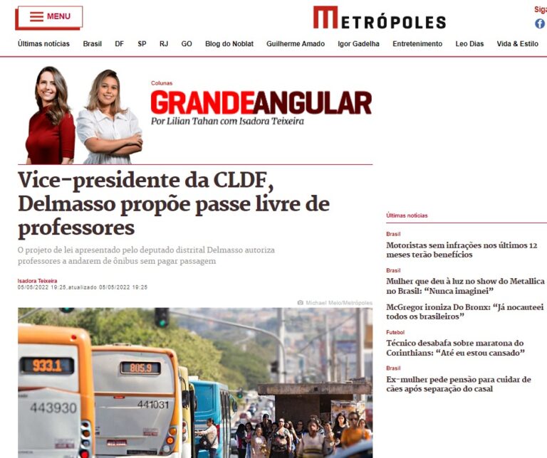 Metrópoles: Vice-presidente da CLDF, Delmasso propõe passe livre de professores