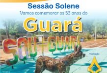 Sessão Solene quinta-feira, 5 de maio às 19h para comemorar os 53 anos do Guará O Deputado DELMASSO tem a honra de convidá-lo para Sessão Solene onde iremos comemorar os 53 anos do Guará, agendada para quinta-feira (05/maio) às 19h no auditório da Administração do Guará na QE 25 Área Especial do CAVE - Guará II
