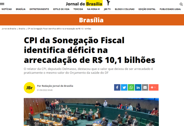 Jornal de Brasília: CPI da Sonegação Fiscal identifica déficit na arrecadação de R$ 10,1 bilhões