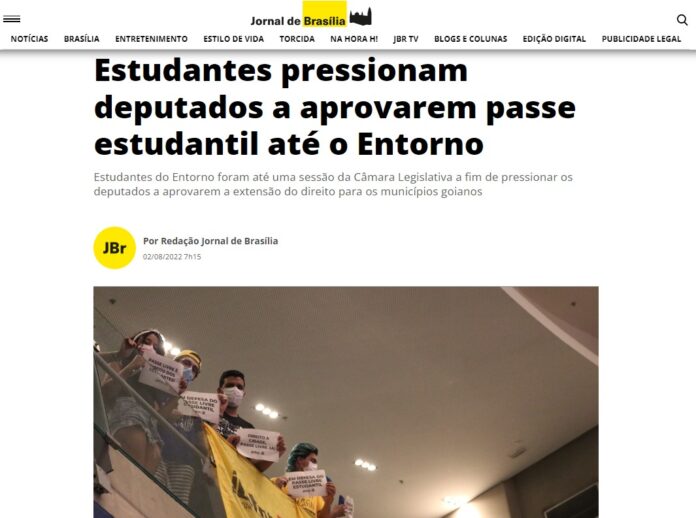 Jornal de Brasília: Estudantes pressionam deputados a aprovarem passe estudantil até o Entorno