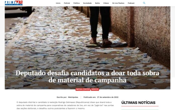 Primeiro Jornal: Deputado desafia candidatos a doar toda sobra de material de campanha