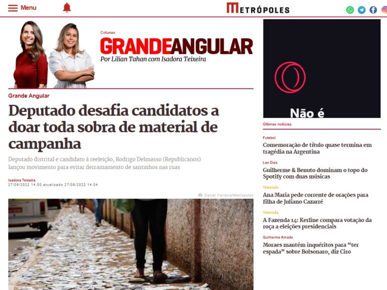 Metrópoles: Deputado desafia candidatos a doar toda sobra de material de campanha