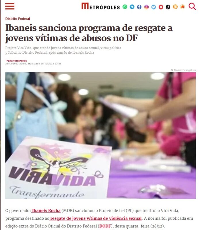 Metrópoles: Ibaneis sanciona programa de resgate a jovens vítimas de abusos no DF