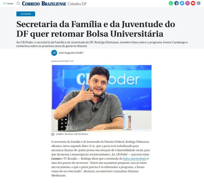 Correio Braziliense: Secretaria da Família e da Juventude do DF quer retomar Bolsa Universitária