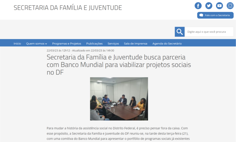 Secretaria da Família e Juventude busca parceria com Banco Mundial para viabilizar projetos sociais no DF